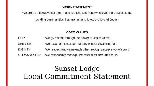 The Sunset Lodge Local Commitment Statement
